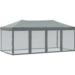 Hopfällbart partytält med sidoväggar antracit 3x6 m