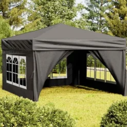 Hopfällbart partytält med sidoväggar antracit 3x3 m