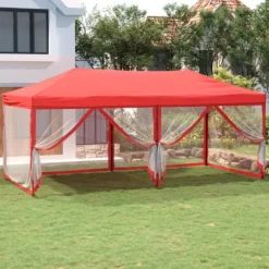 Hopfällbart partytält med sidoväggar röd 3x6 m