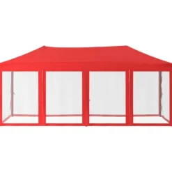 Hopfällbart partytält med sidoväggar röd 3x6 m