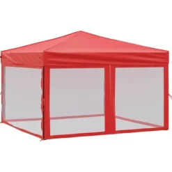 Hopfällbart partytält med sidoväggar - Uteplats, BBQ & Fester | Färg: Röd | Storlek: 3x3 m