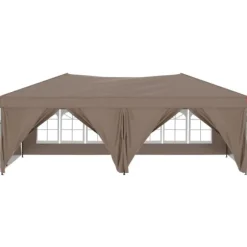 Hopfällbart partytält med sidoväggar taupe 3x6 m