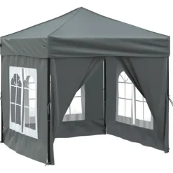 Hopfällbart partytält med sidoväggar - Utomhuspaviljong | Färg: Antracit | Storlek: 2x2 m