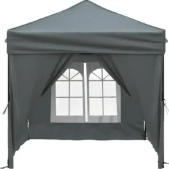 Hopfällbart partytält med sidoväggar - Utomhuspaviljong | Färg: Antracit | Storlek: 2x2 m