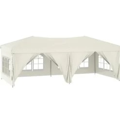 Hopfällbart partytält med sidoväggar gräddvit 3x6 m