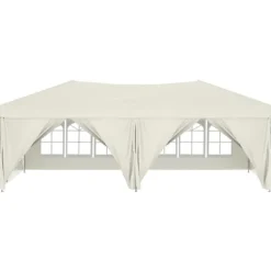 Hopfällbart partytält med sidoväggar gräddvit 3x6 m