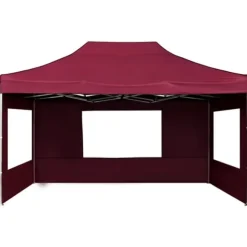 Hopfällbart partytält med väggar aluminium 4,5x3 m vinröd