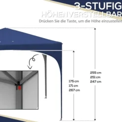 Hopfällbart partytält, 295x295x255 cm, blå