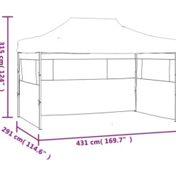 Hopfällbart tält med 3 väggar - Utomhustält för bröllop och fester | Färg: Antracit | Storlek: 431x291x315 cm