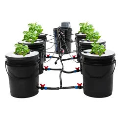 Hydroponisk odling - DWC-system - 7 hinkar - 20 L per hink - 30×38 cm per hink - EU-kontakt 220–240 V 9 W - Svart