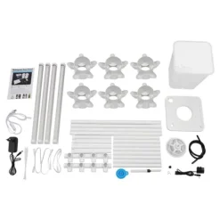 Hydroponisk Odlingskit - Vertikalt Odlingstorn - EU-kontakt - Med 6 Lager - Med 30 Odlingshål - LED Växtlampa, 4 Lampor - Med 10 L Vattentank - Vit