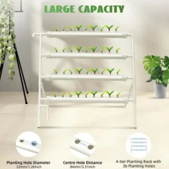 Hydroponisk odlingskit, 4-nivå hylla med 36 planteringshål, Max flödeshastighet: 44 gallon per timme, Max pump höjd: 5,91 fot