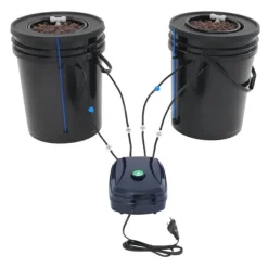 Hydroponiskt DWC odlingssystem - Komplett kit - 2×18,9 L hinkar - Luftpump 4×4 L/min - 220V 50Hz EU-plugg - PP-plast - Svart