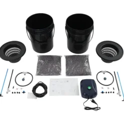 Hydroponiskt DWC odlingssystem - Komplett kit - 2×18,9 L hinkar - Luftpump 4×4 L/min - 220V 50Hz EU-plugg - PP-plast - Svart