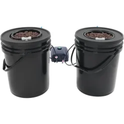 Hydroponiskt DWC odlingssystem - Komplett kit - 2×18,9 L hinkar - Luftpump 4×4 L/min - 220V 50Hz EU-plugg - PP-plast - Svart