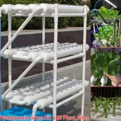 Hydroponiskt odlingskit - Rörsystem för växter - 90 odlingsplatser - 3 lager - PVC-U - Rör Ø 6,3 cm - Hål Ø 3,2 cm - Ljusgrå