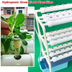 Hydroponiskt odlingskit - Rörsystem för växter - 90 odlingsplatser - 3 lager - PVC-U - Rör Ø 6,3 cm - Hål Ø 3,2 cm - Ljusgrå