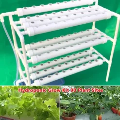 Hydroponiskt odlingskit - 3-nivåsystem, 90 planteringsplatser - Jordlös odling - Vattenbesparande - Odlingskrukor med ställ - Vit