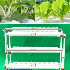 Hydroponiskt odlingskit - 3-nivåsystem, 90 planteringsplatser - Jordlös odling - Vattenbesparande - Odlingskrukor med ställ - Vit