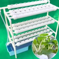 Hydroponiskt odlingskit - 3-lagers odlingssystem - 108 hål - PVC-U - Rör Ø 6,3 cm - Hål Ø 3,2 cm - Slang 1,2 m - Vit