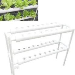 Hydroponiskt odlingskit - System med 36 hål - Två lager - Håldiameter 32 mm - Pump 220V/50Hz - För balkong - Vattentank ingår ej - Ljusgrå