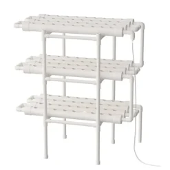 Hydroponiskt odlingskit - Grönsaksodlingssystem - 108 plantplatser - 3 nivåer - 12 rör - Vattenpump - För hem/kontor - Vit