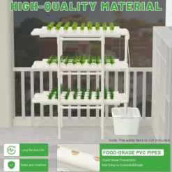 Hydroponiskt odlingskit - Grönsaksodlingssystem - 108 plantplatser - 3 nivåer - 12 rör - Vattenpump - För hem/kontor - Vit