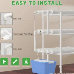 Hydroponiskt odlingskit - Grönsaksodlingssystem - 108 plantplatser - 3 nivåer - 12 rör - Vattenpump - För hem/kontor - Vit