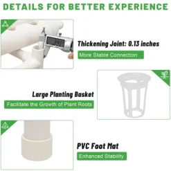 Hydroponiskt odlingskit - Grönsaksodlingssystem - 108 plantplatser - 3 nivåer - 12 rör - Vattenpump - För hem/kontor - Vit