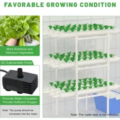Hydroponiskt odlingskit - Grönsaksodlingssystem - 108 plantplatser - 3 nivåer - 12 rör - Vattenpump - För hem/kontor - Vit