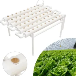 Hydroponiskt odlingskit - 6-rörssystem - 54 odlingsplatser - 1 nivå - PVC - Komplett set - Vit