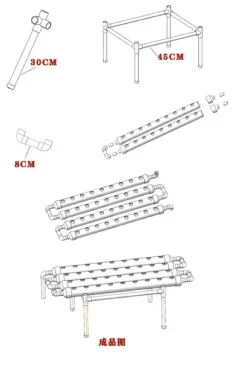 Hydroponiskt odlingskit - 1-lagersystem - 54 hål - PVC-U - Håldiameter 3,2 cm - 4/6 rör - Lila