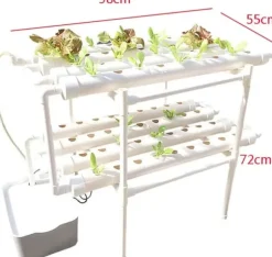 Hydroponiskt Odlingskit - Hydroponiskt System - PVC, 2 Nivåer, 72 Hål, För Sticklingar & Fröer, Inomhusodling - Vit