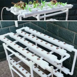 Hydroponiskt Odlingskit - Hydroponiskt System - PVC, 2 Nivåer, 72 Hål, För Sticklingar & Fröer, Inomhusodling - Vit