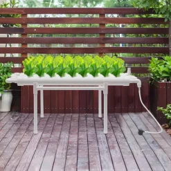 Hydroponiskt odlingskit - Hydroponiskt system - 4 rör - 36 odlingshål - En nivå - För grönsaker, örter, blommor - Vit