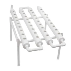 Hydroponiskt odlingskit - Hydroponiskt system - 4 rör - 36 odlingshål - En nivå - För grönsaker, örter, blommor - Vit