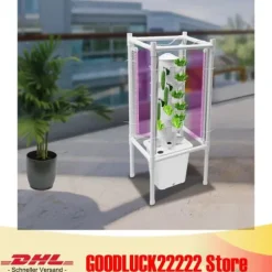 Hydroponiskt odlingskit - Plantskolekrukor - Vattenpump & slangadapter - Vattennivåmätare - Livsmedelsklassad PP - Platssparande design - Vit