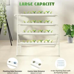 Hydroponiskt odlingskit - Rörsystem i PVC - Med 36 Odlingsplatser - Diameter 32 mm - Storlek 95×45×100 cm - Spänning 220 V/50 Hz - Utan Reservoar