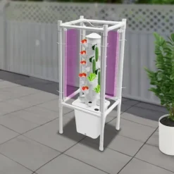 Hydroponiskt odlingskit - Vertikalt odlingstorn - 6 lager - 30 planteringshål - 10 l vattentank - För grönsaker & örter - Vit