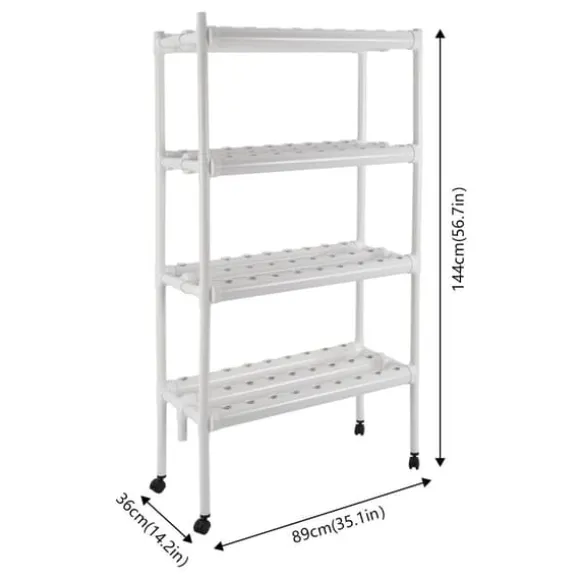 Hydroponiskt odlingskit, 4-våningssystem, kapacitet för 108 växter,Vit
