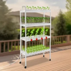 Hydroponiskt odlingssystem - Planteringskit - 4 lager, 108 platser - Med timer och vattenpump - PVC - För sallad, raps och betor