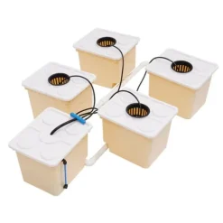 Hydroponiskt odlingssystem - KP182 - 5 hinkar - 11 L kapacitet - Inomhus droppbevattning - Komplett kit - Gul och vit