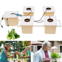 Hydroponiskt odlingssystem - KP182 - 5 hinkar - 11 L kapacitet - Inomhus droppbevattning - Komplett kit - Gul och vit