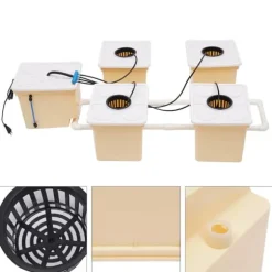 Hydroponiskt odlingssystem - KP182 - 5 hinkar - 11 L kapacitet - Inomhus droppbevattning - Komplett kit - Gul och vit