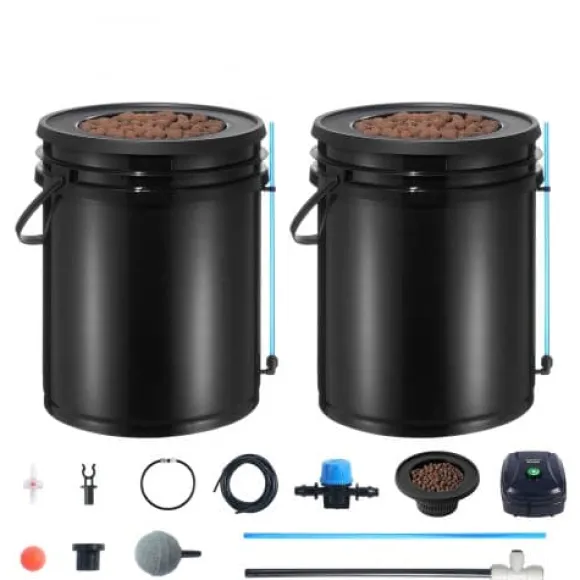 Hydroponiskt odlingssystem, Deep Water Culture 30x30x38 cm, svart, 2 hinkar