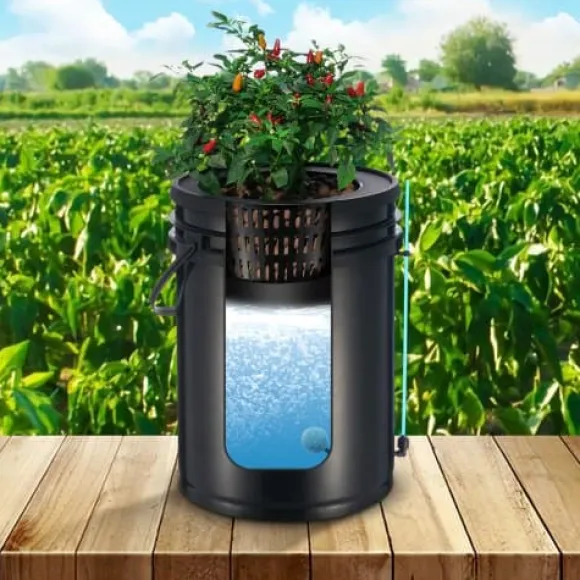 Hydroponiskt odlingssystem, Deep Water Culture 30x30x38 cm, svart, 2 hinkar