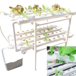 Hydroponiskt odlingssystem - 2-lagers NFT rörkit - 72 hål - 32 mm håldiameter - 220V/50Hz - Balkong - Utan vattentank - Vit