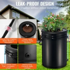 Hydroponiskt odlingssystem, 5-gallons djupvattenkultur, 30x30x38 cm, svart, PP-material