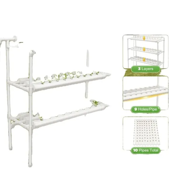 Hydroponiskt odlingssystem, 90 växtplatser, hållbar PVC-konstruktion, inomhus/utomhus användning