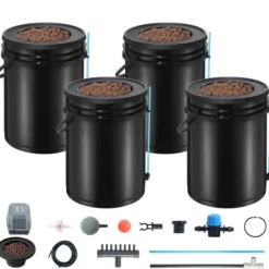 Hydroponiskt odlingssystem, Deep Water Culture 4 hinkar 30x30x38 cm, svart, PP-material